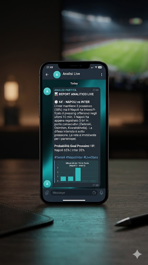 Esempio illustrativo di alert live di Soccer Oracle su smartphone